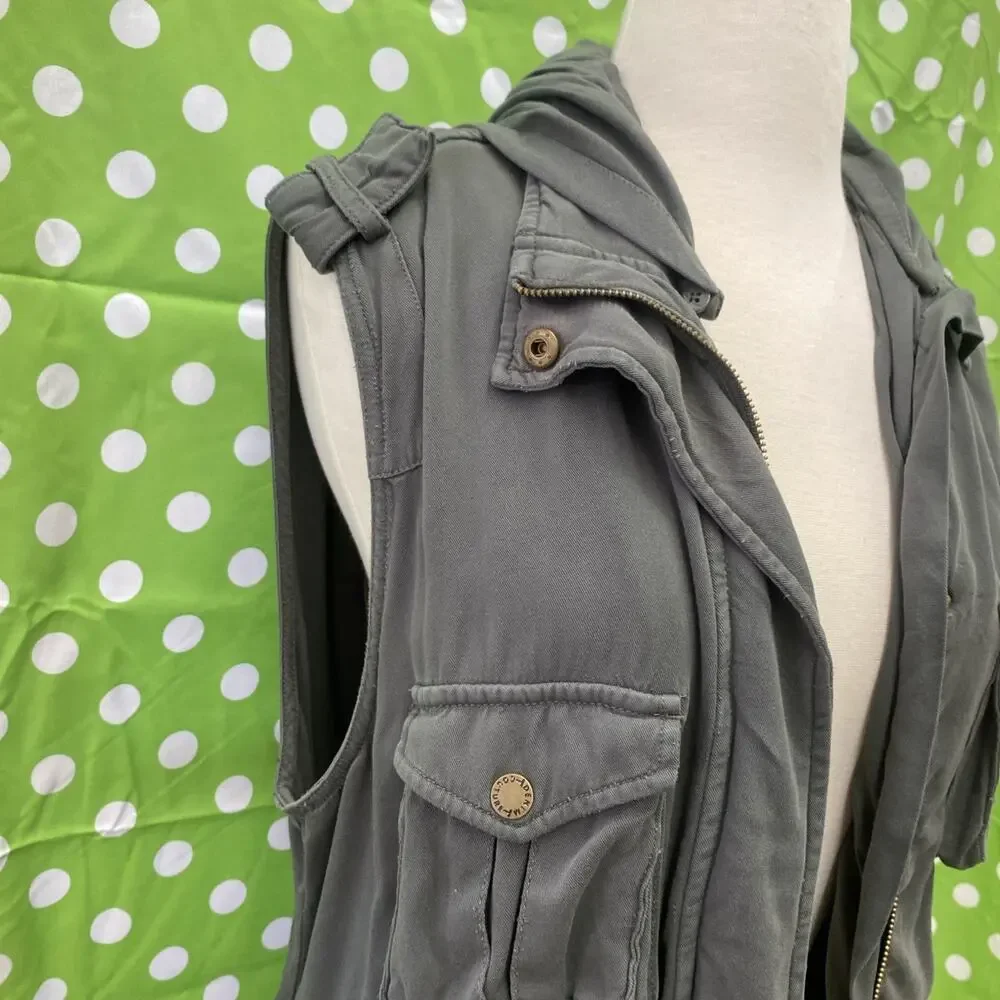 Tinsel Utility Sleeveless Full Zip Army Green Vest Viscose Womens Size L K18